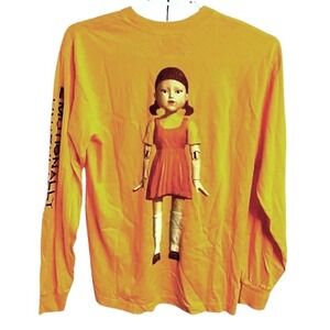 Emotionally Unavailable Squid Game Long Sleeve Shirt‎ Yellow Doll Graphic Medium